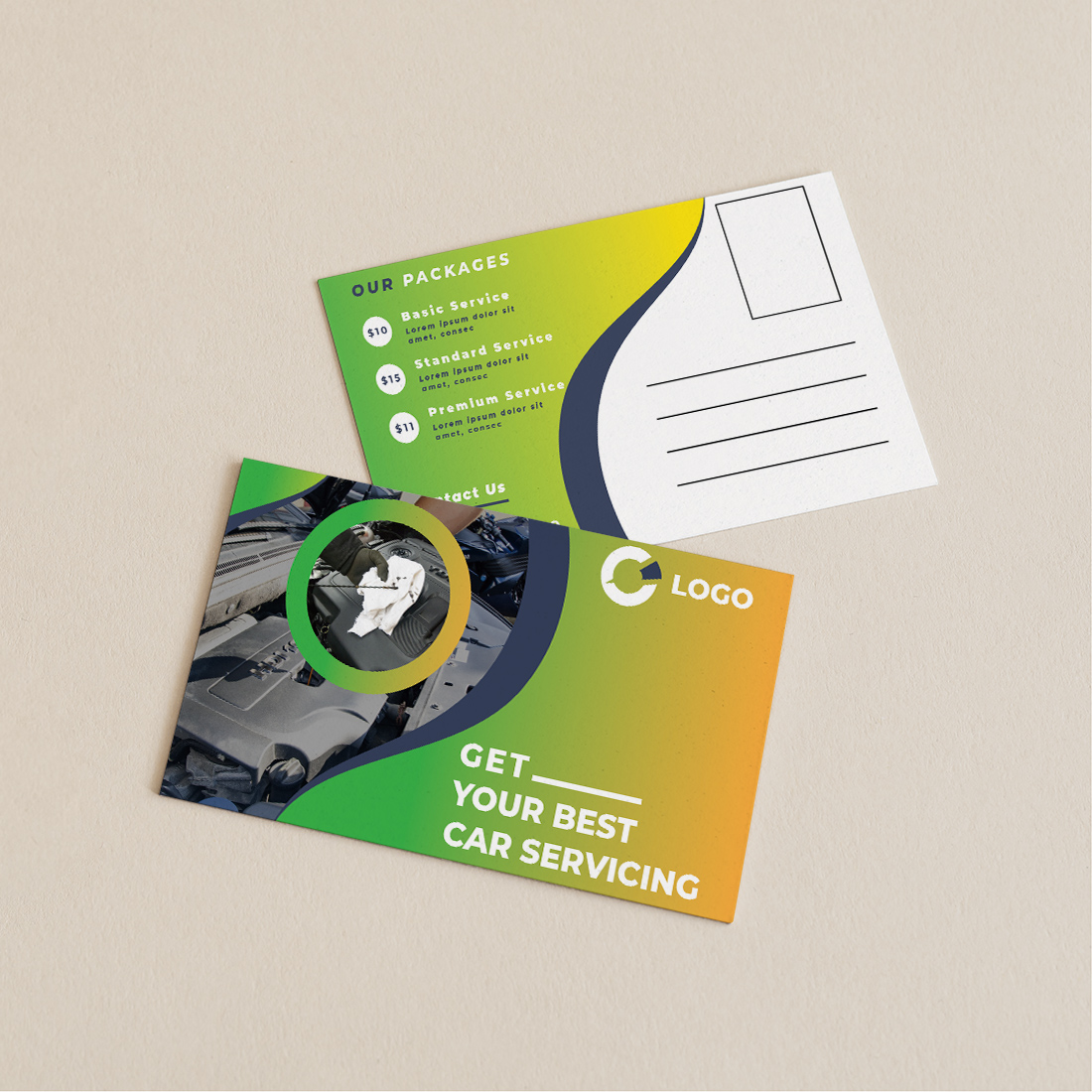 Car Servicing Postcard Template cover image.