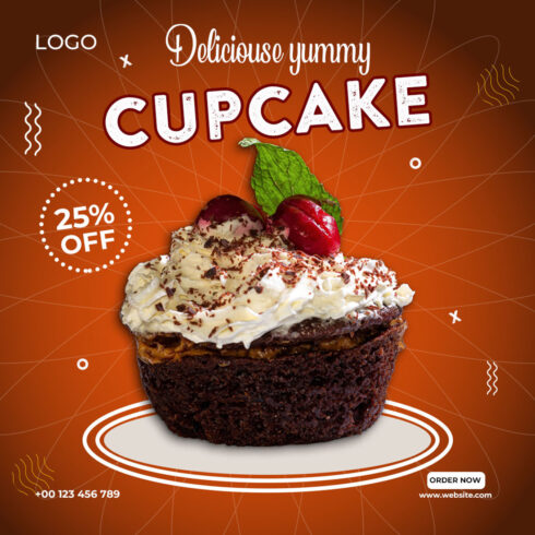 cupcake social media Instagram post design template cover image.
