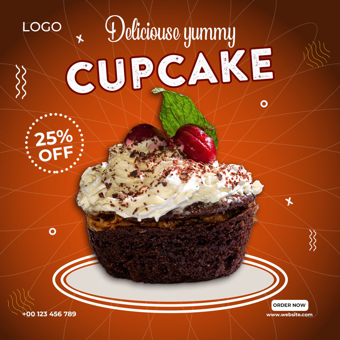 cupcake social media Instagram post design template cover image.
