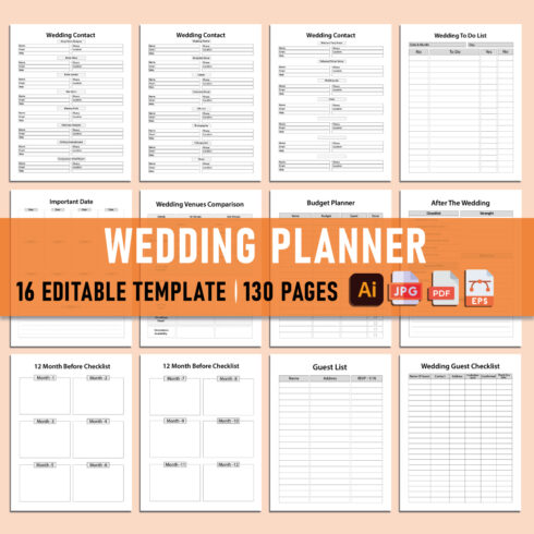 Editable Wedding Planner for KDP Interior cover image.