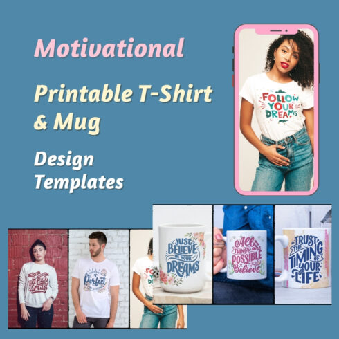 Printable T-Shirt and Mug Graphics Bundle - Motivational Quotes Typography cover image.
