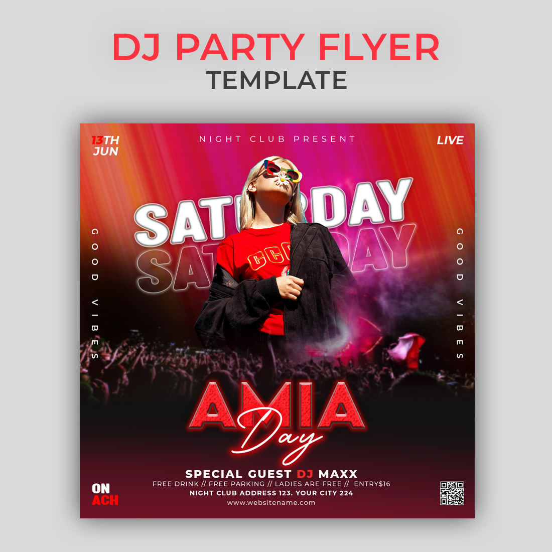 DJ Party Flyer Photoshop Template psd cover image.