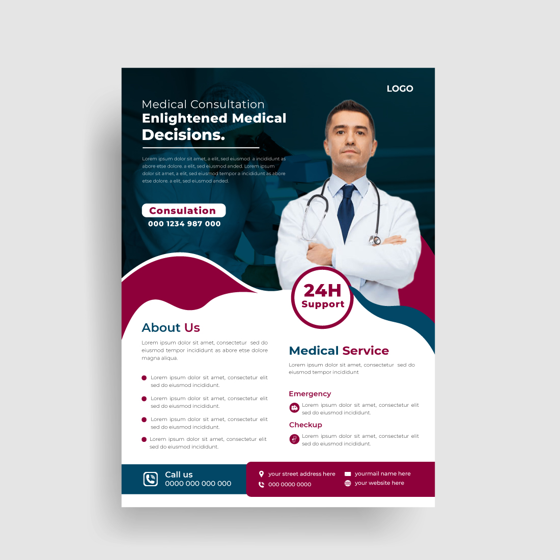 simple medical flyer design template cover image.