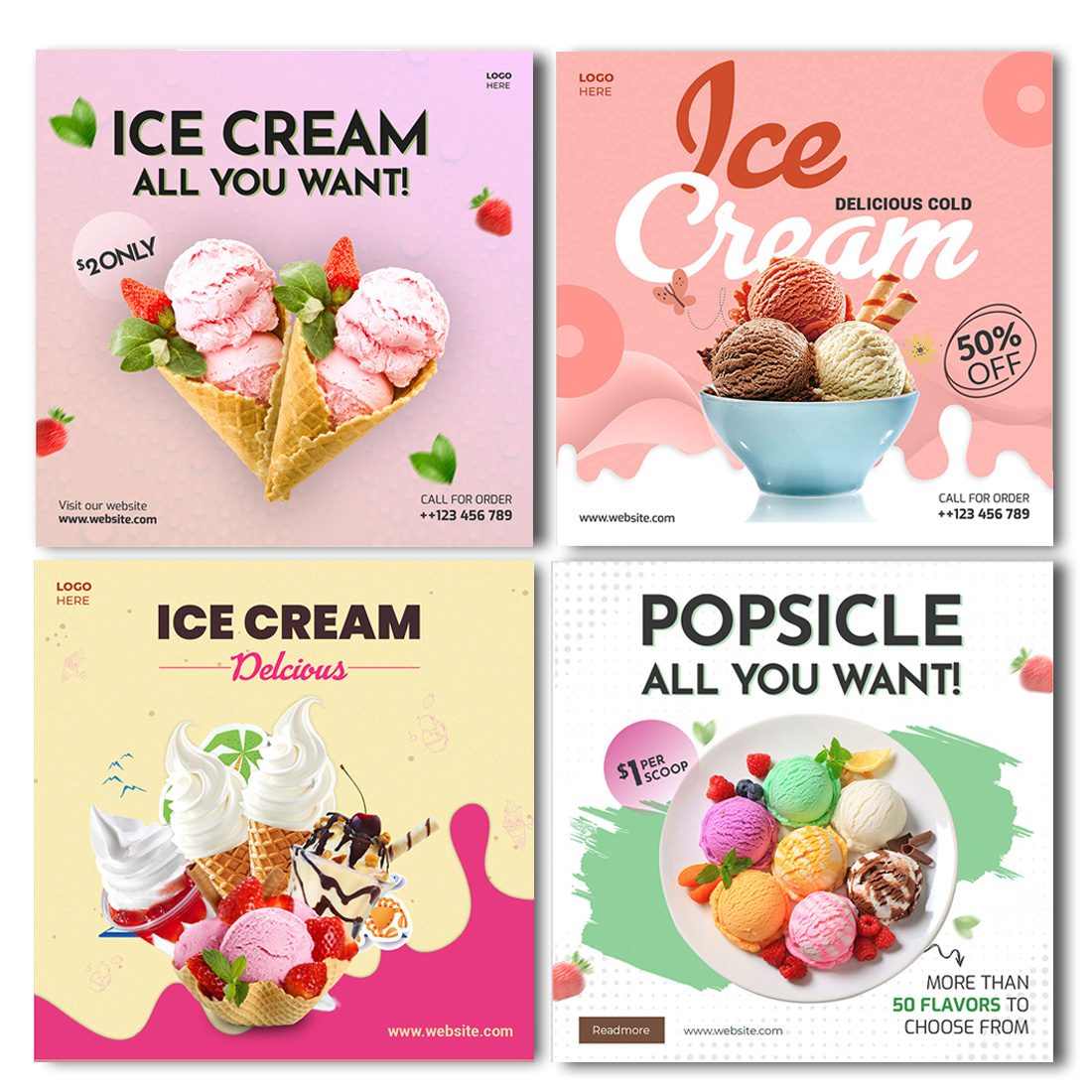 PSD soft gradient ice cream social media posts preview image.