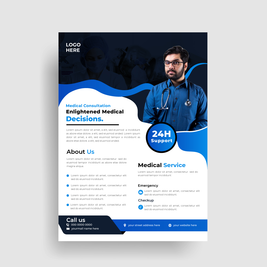 Business medical flyer design template cover image.