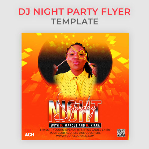DJ Night Party Flyer Photoshop Template psd cover image.