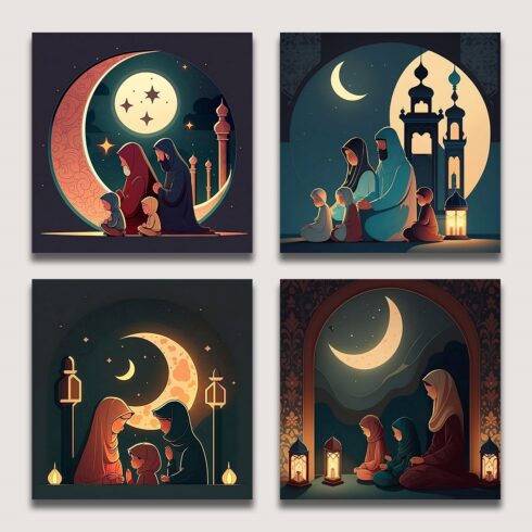 A Muslim family Praying Time Illustration cover image.