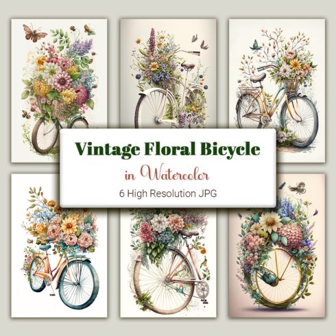 Beautiful Vintage Floral Bicycle Watercolor Artwork cover image.