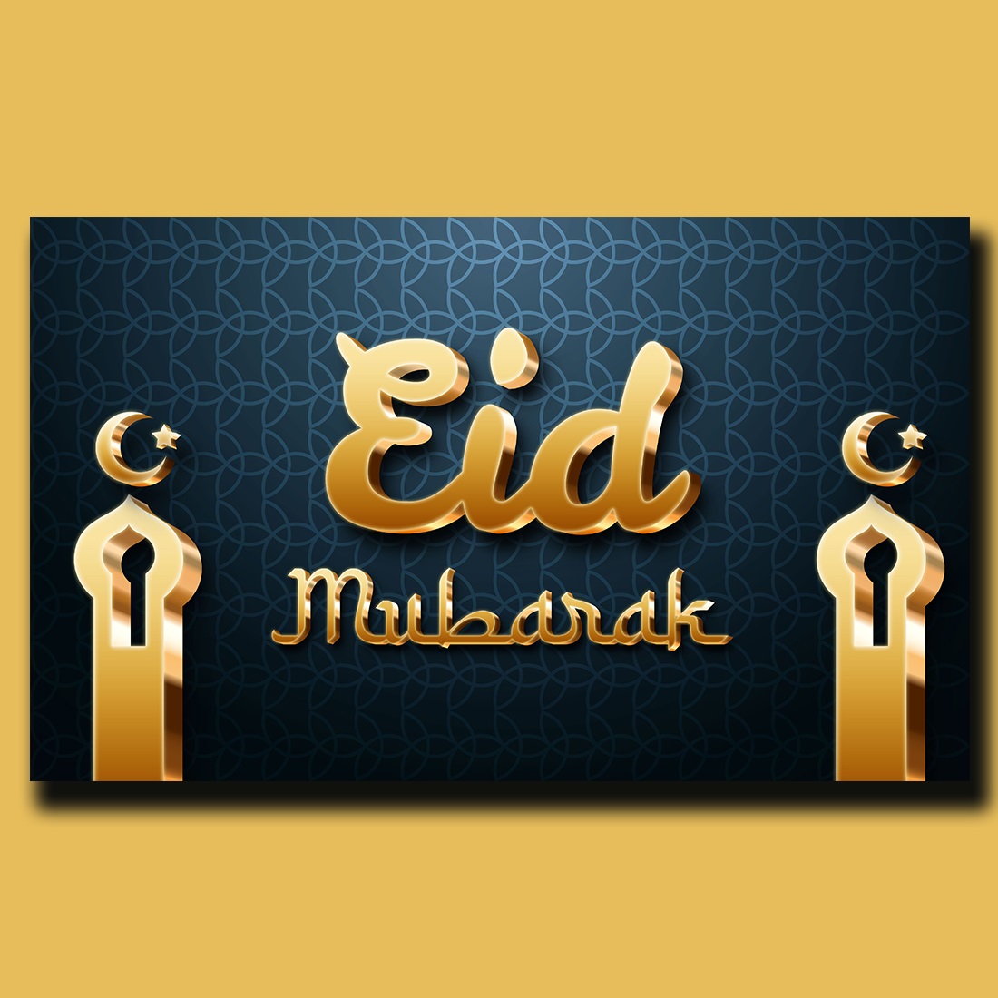 Eid Mubarak Editable Gold 3D Islamic Text Effect preview image.