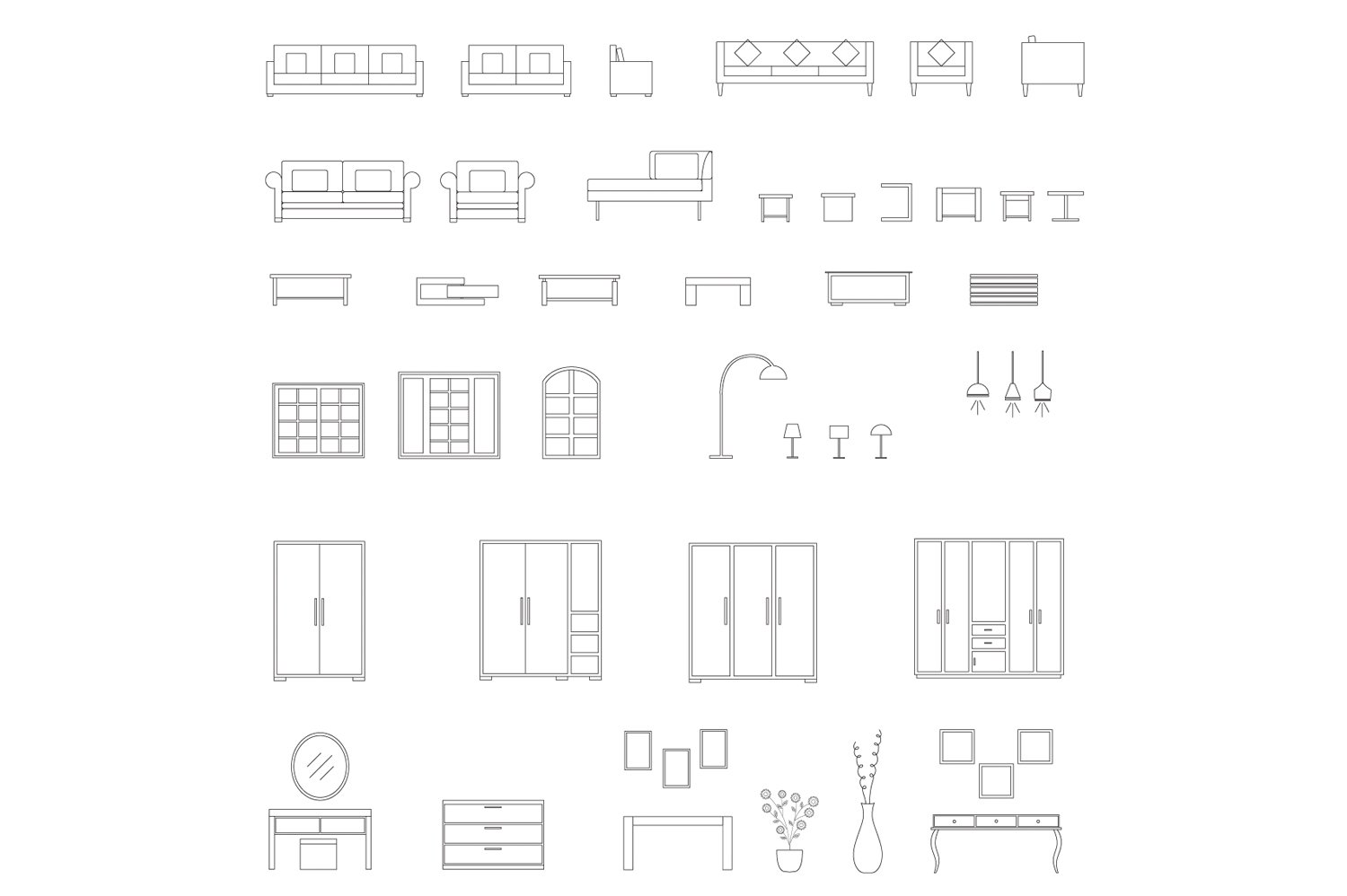 Home Interior Furniture Vector Icons preview image.