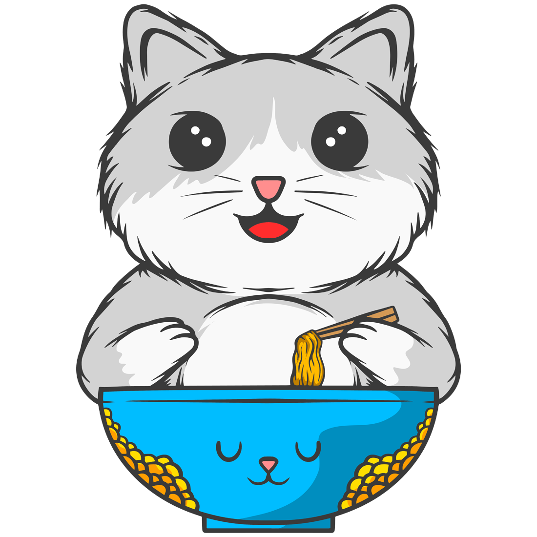Cat that is eating out of a bowl.