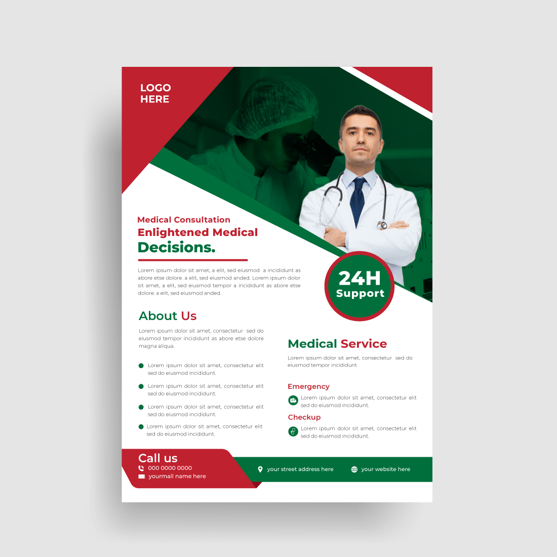 Minimalist medical flyer design template preview image.