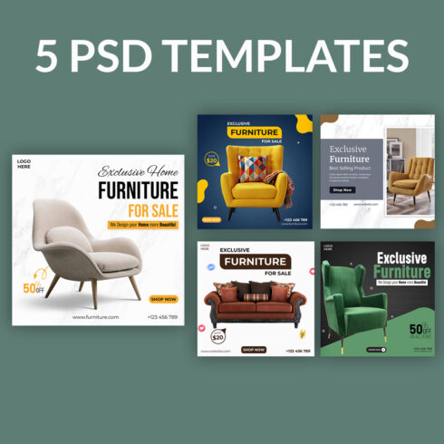 PSD furniture sale Instagram post and social media template cover image.
