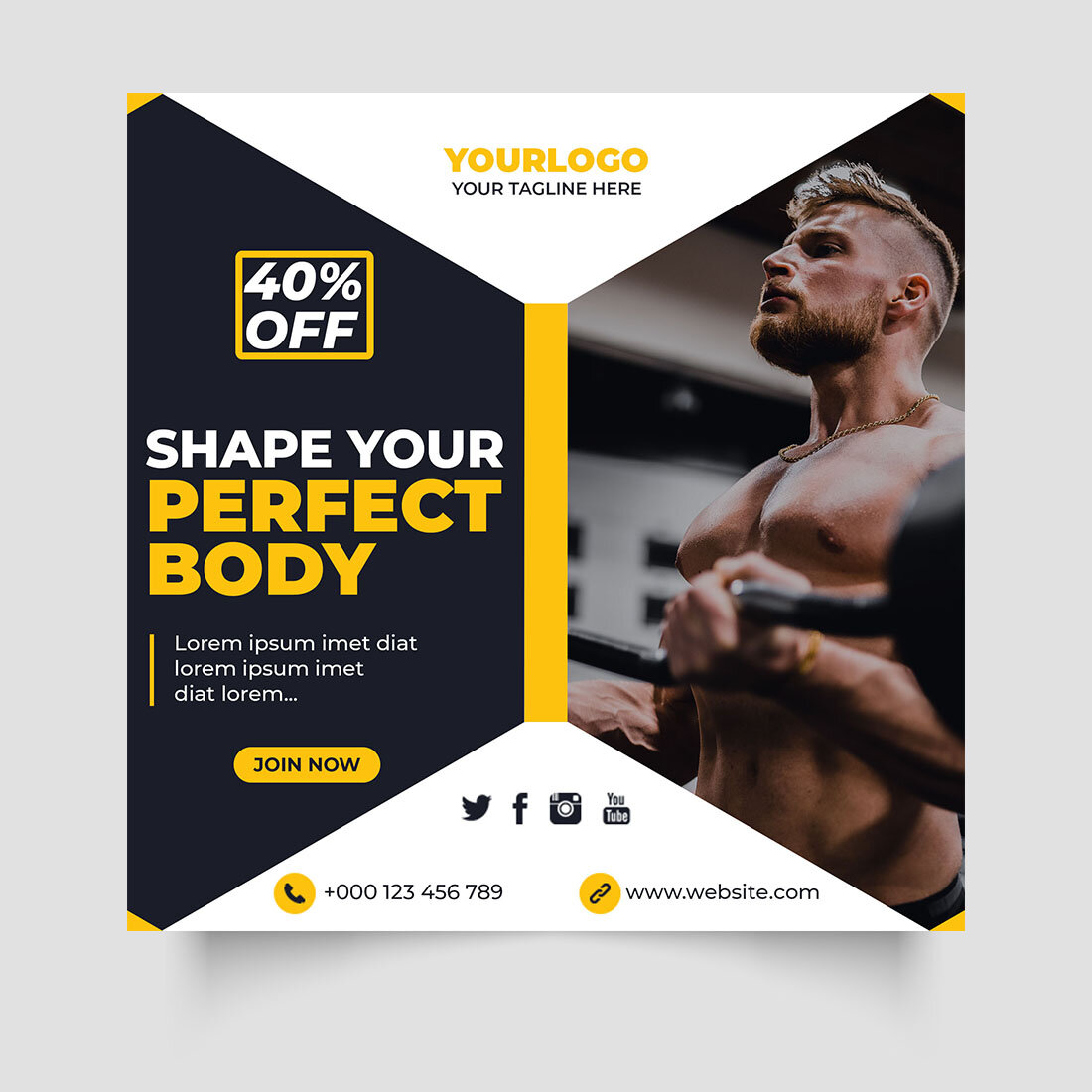 Gym & Fitness Banner for Social Media Post Template preview image.