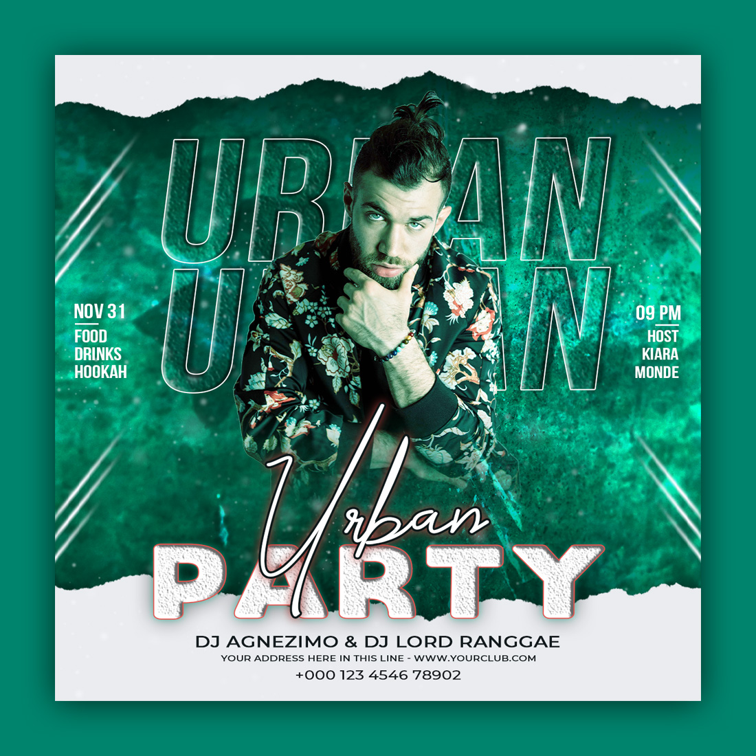 Urban party flyer social media post template preview image.