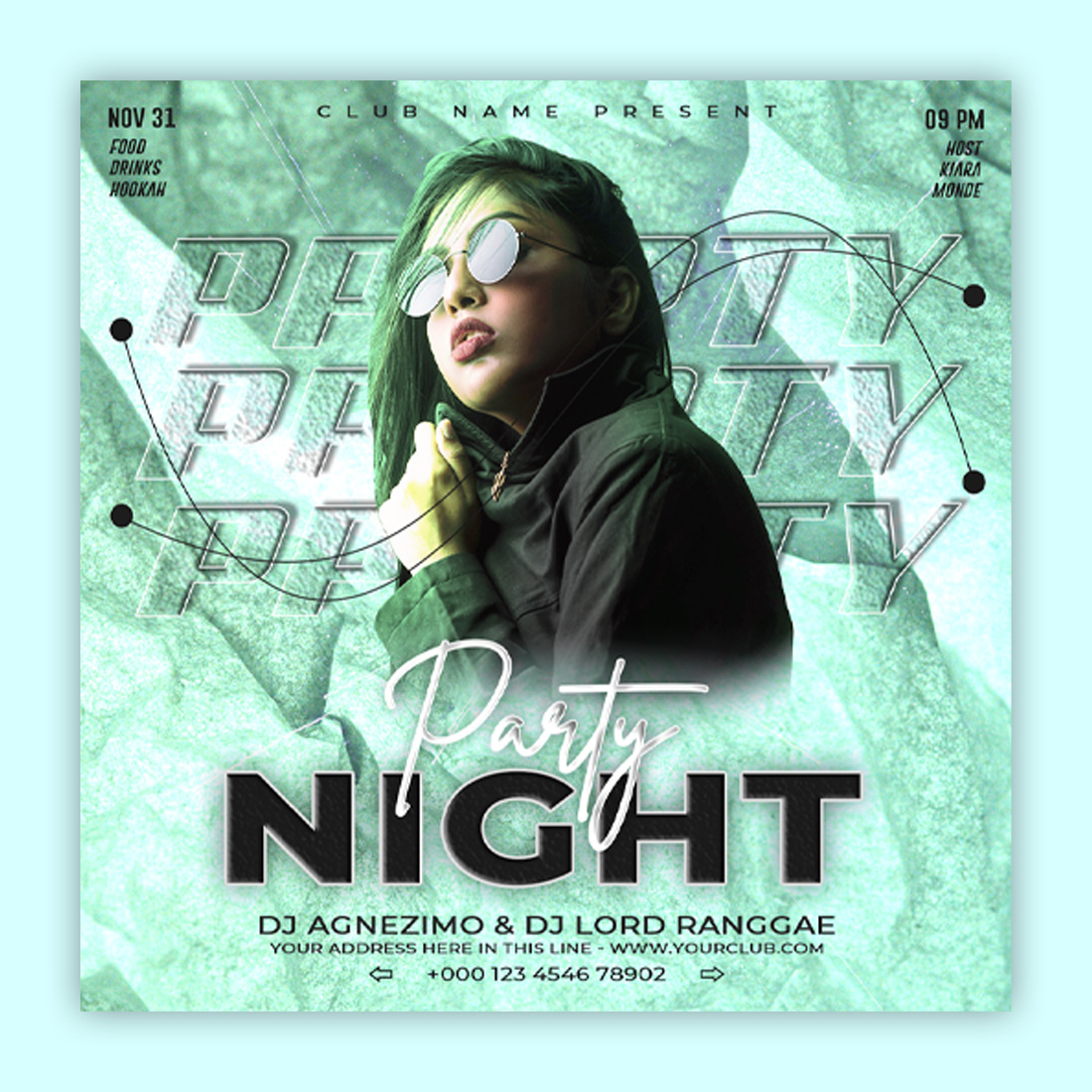 Night party flyer social media post and instagram banner template preview image.