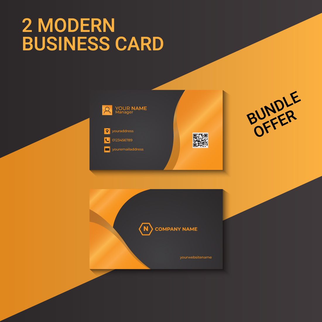 Two modern business cards with a black and yellow design.