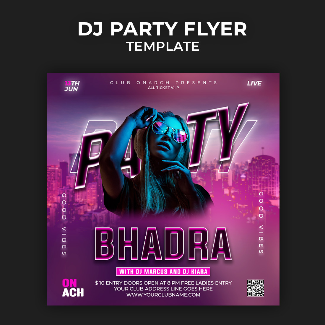 DJ Party Flyer Photoshop Template psd preview image.