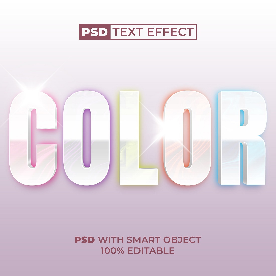PSD 3D Color text effect colorful backlight cover image.