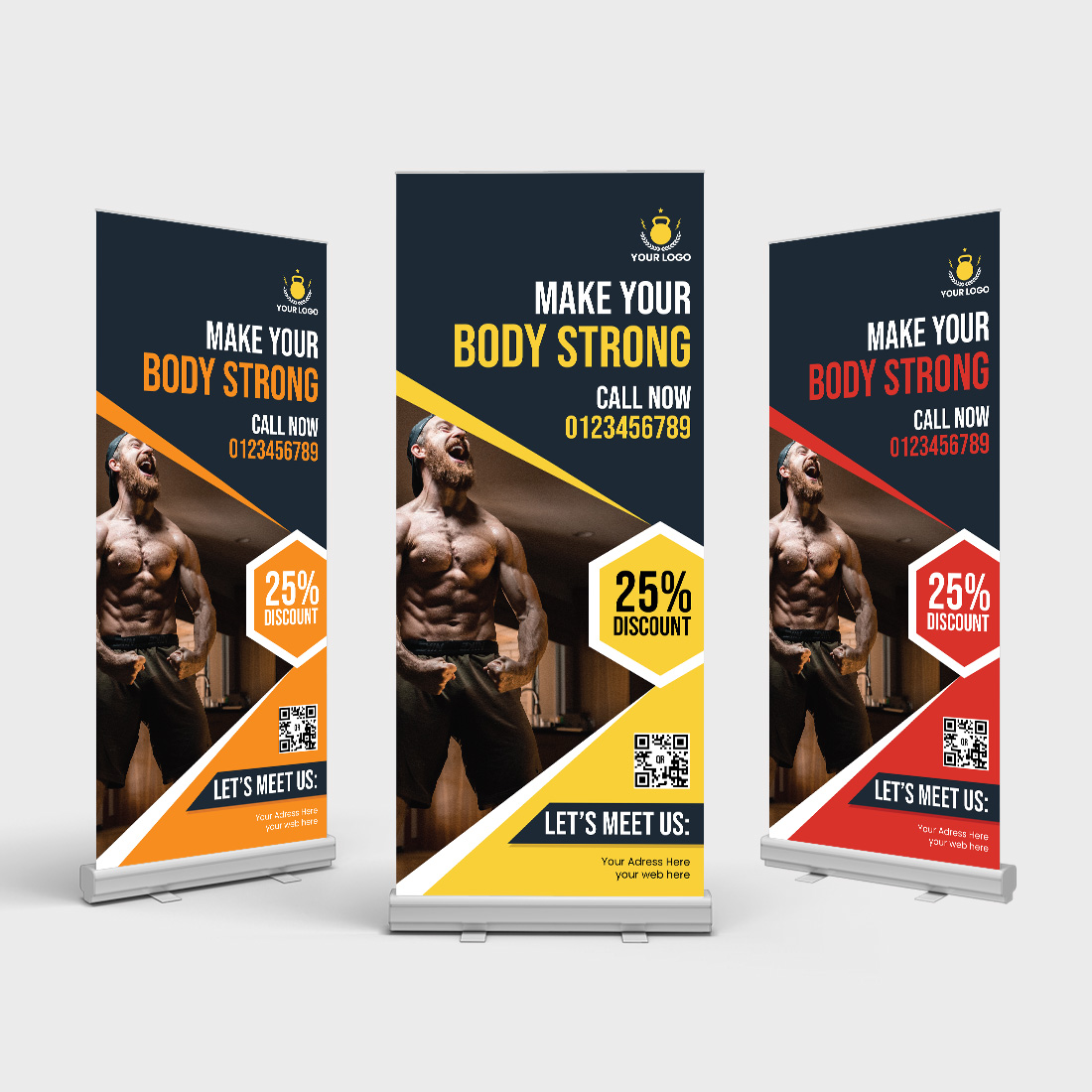 Gym x rollup pullup retractable signage banner Template Design preview image.