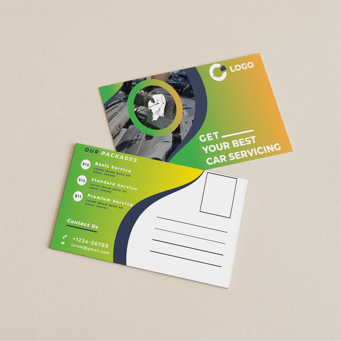 Car Servicing Postcard Template preview image.