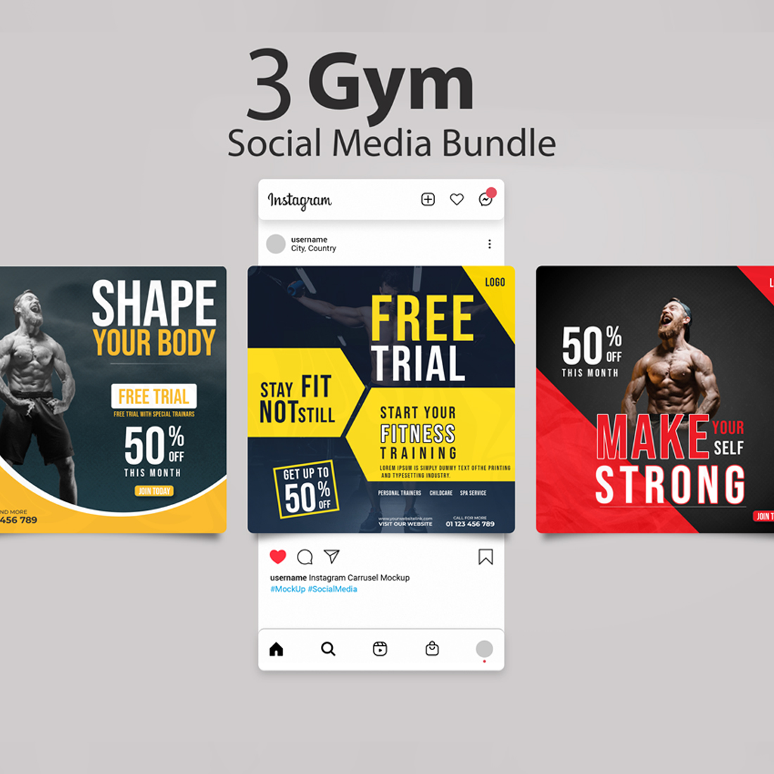 PSD Gym Fitness Social Media Post Template preview image.