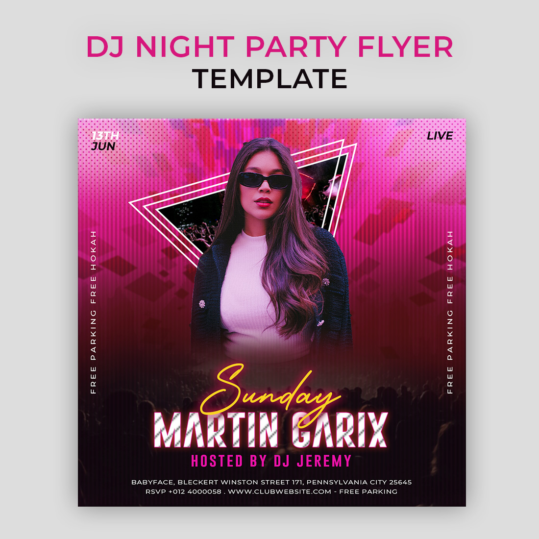 DJ Party Flyer Photoshop Template PSD preview image.