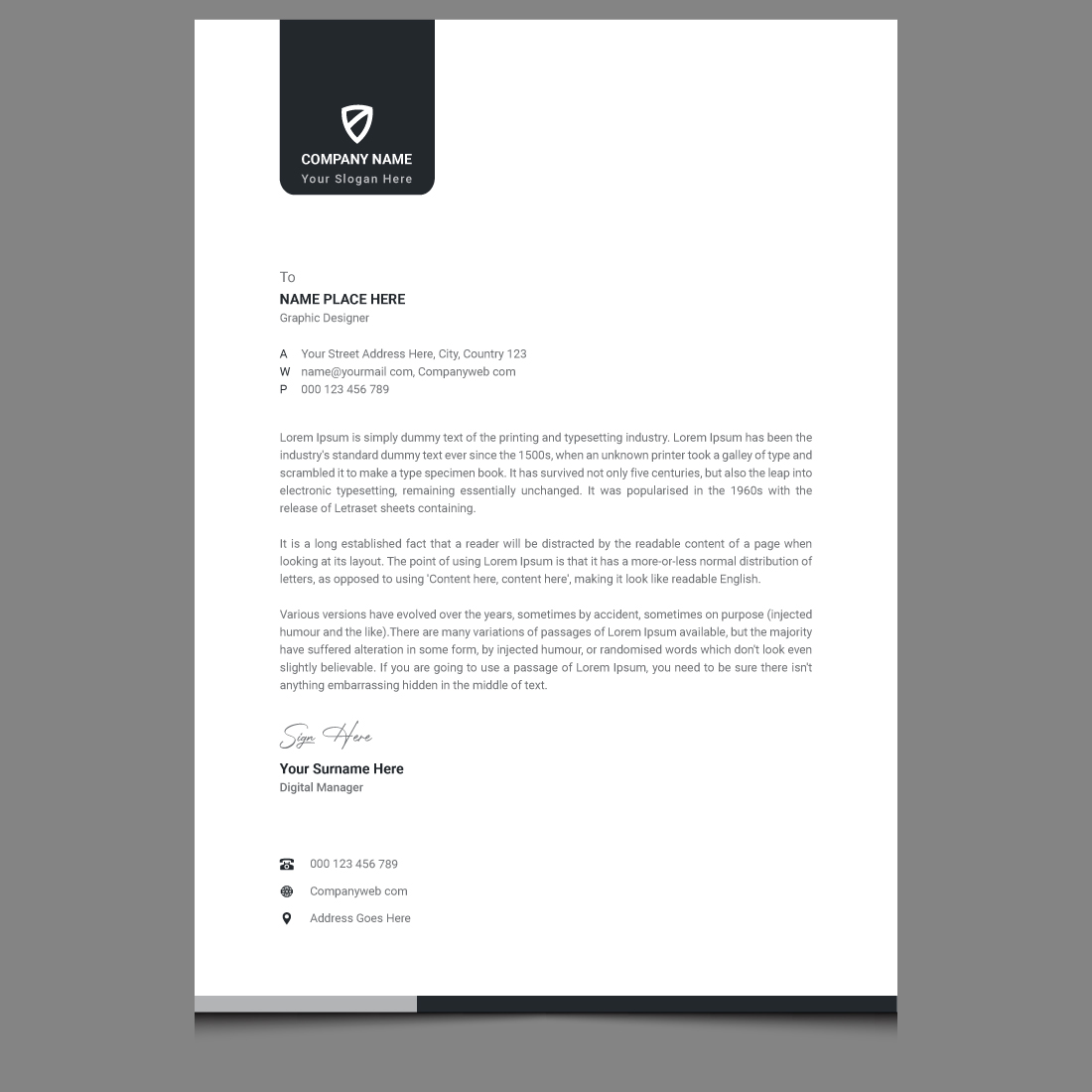 Letterhead with a black and white logo.