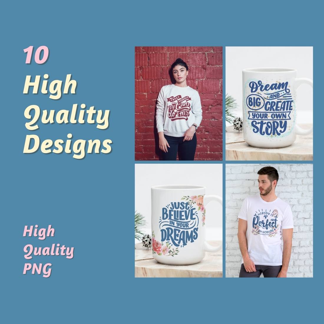 Printable T-Shirt and Mug Graphics Bundle - Motivational Quotes Typography preview image.