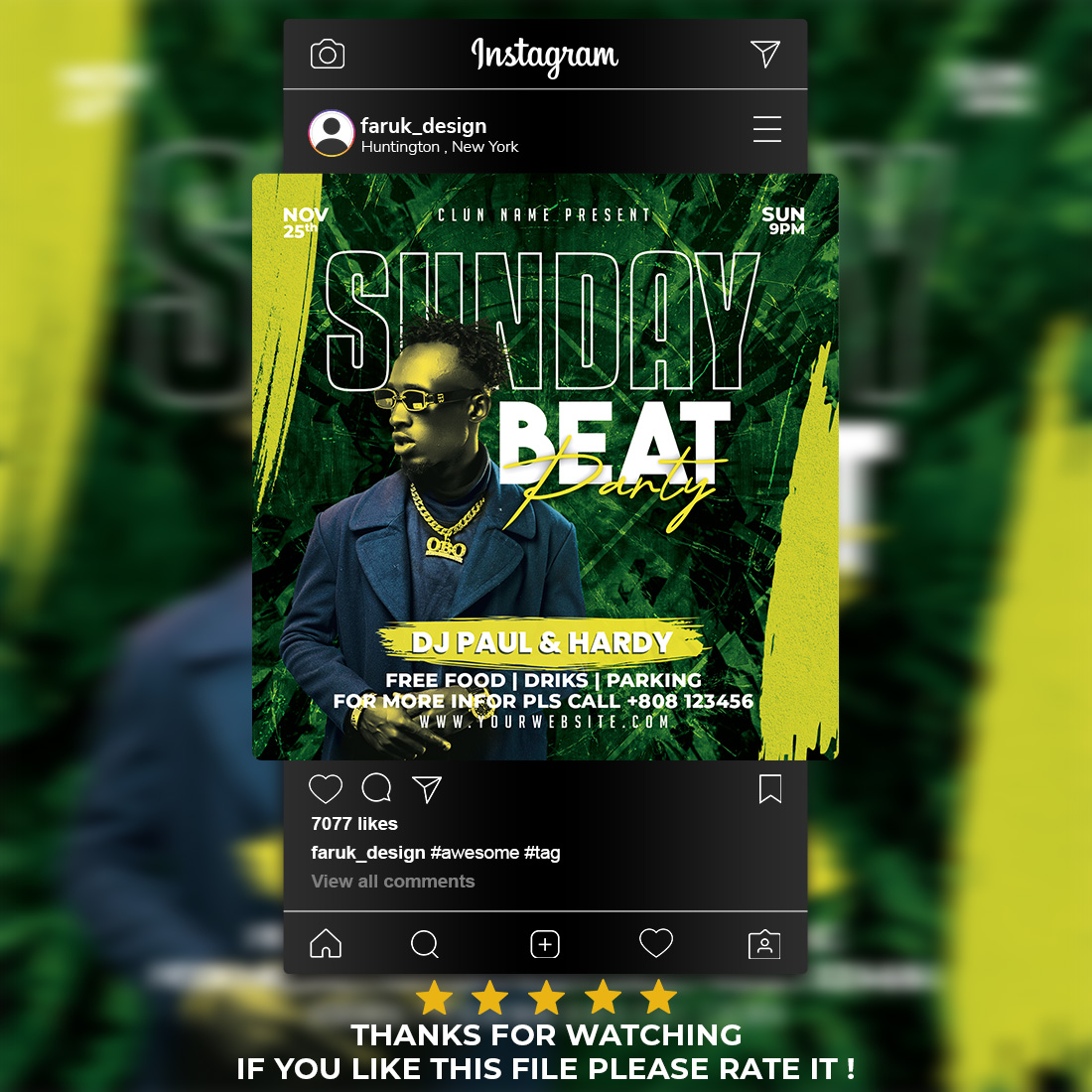DJ Party Flyer PSD Template for Social Media preview image.