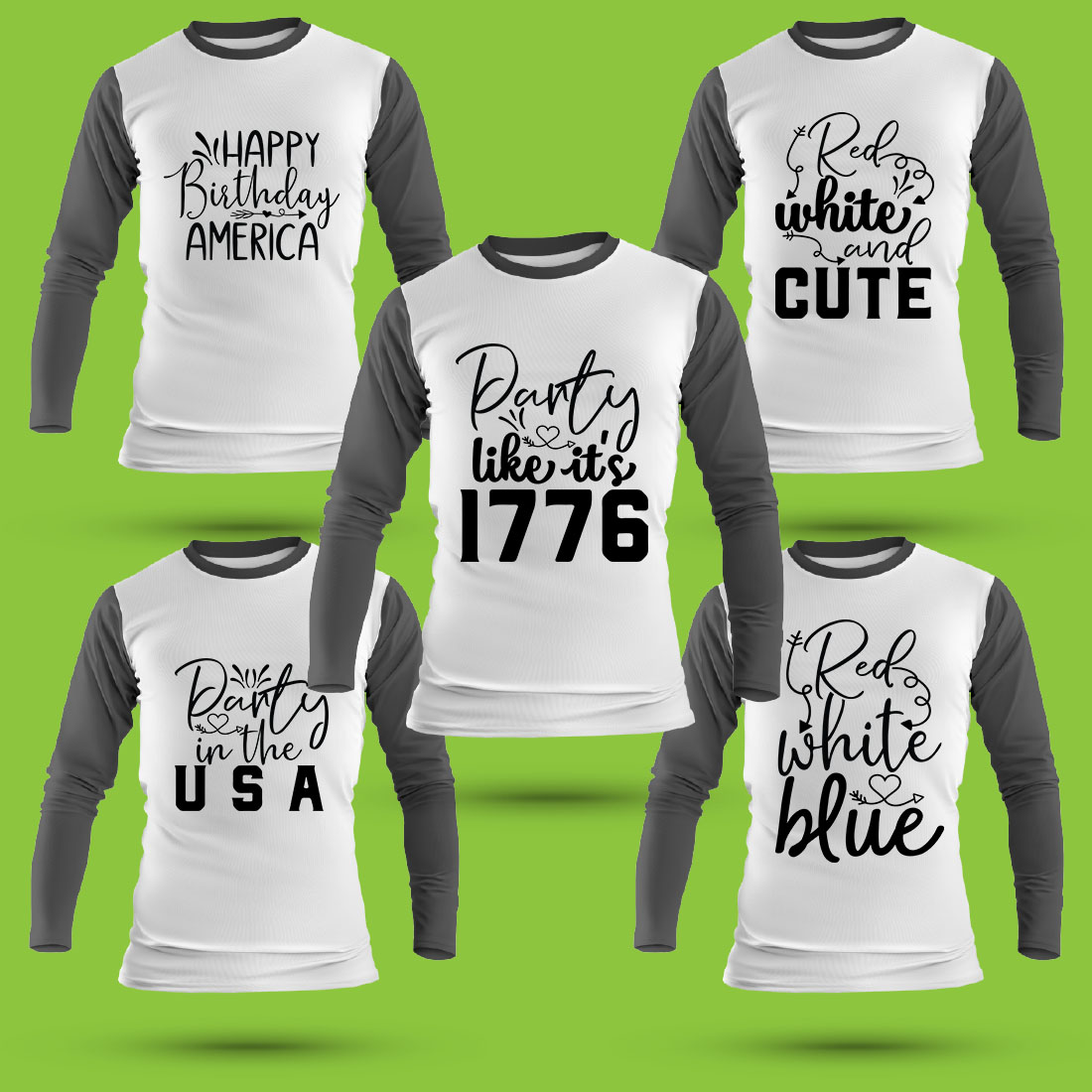 Set of four shirts with the words best birthday in the usa.