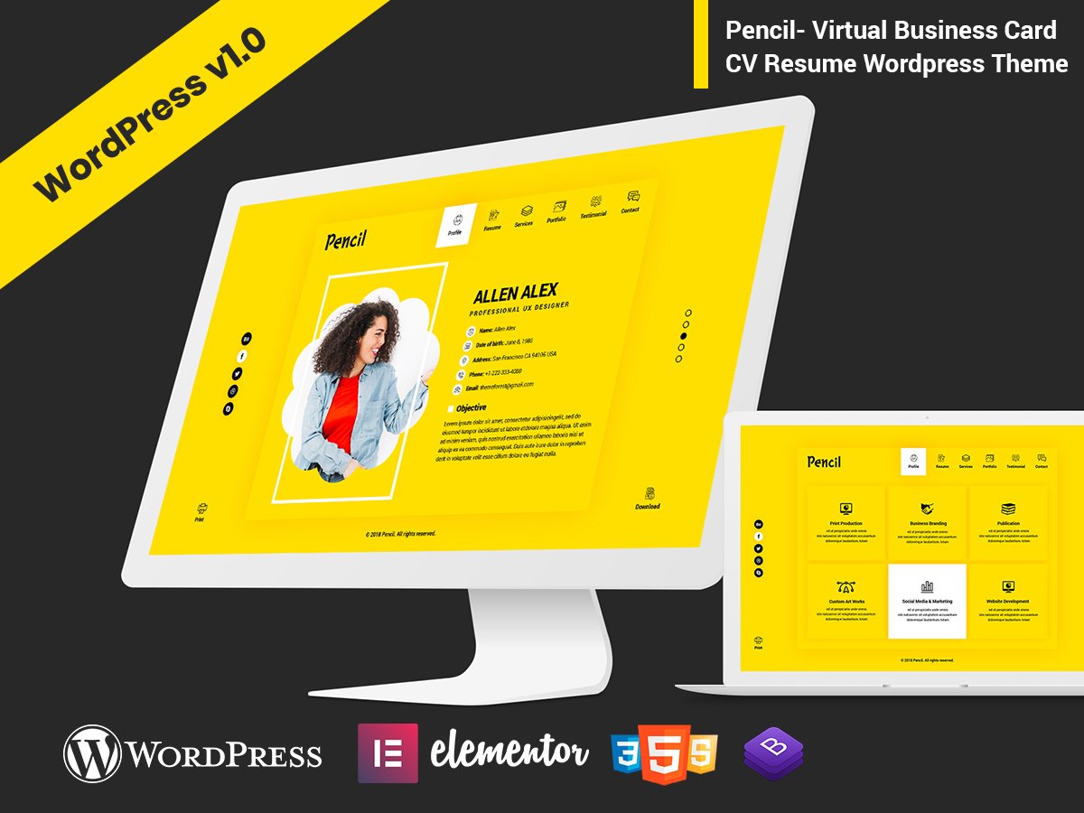 Pencil -  CV Resume WordPress Theme cover image.