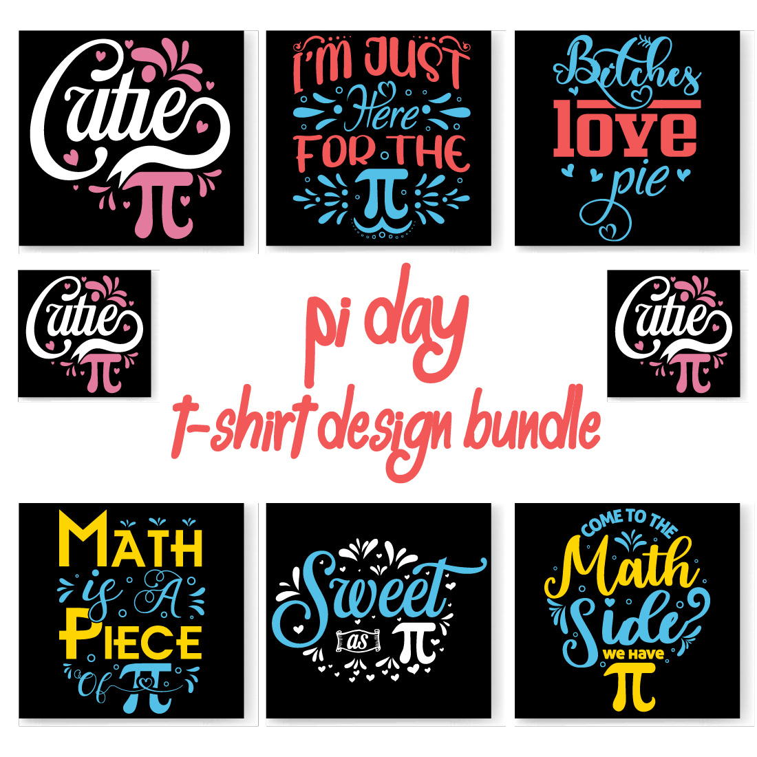Pi day T-shirt design bundle, pi day, pi day design cover image.