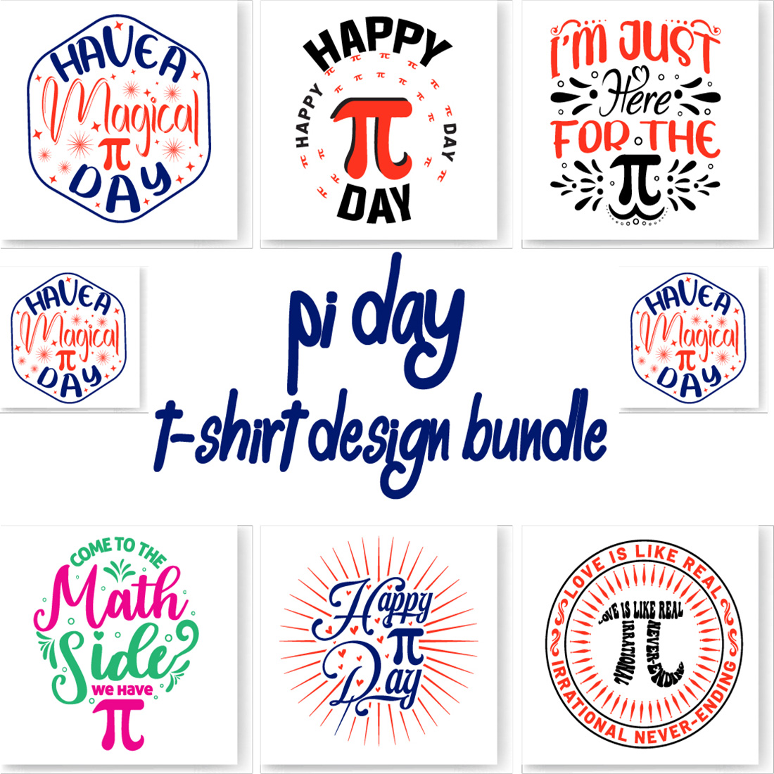 Pi Day T-Shirt Design Bundle, Pi Day, Pi Day Design preview image.