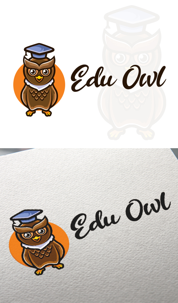 Owl logo with a hat on top of it.