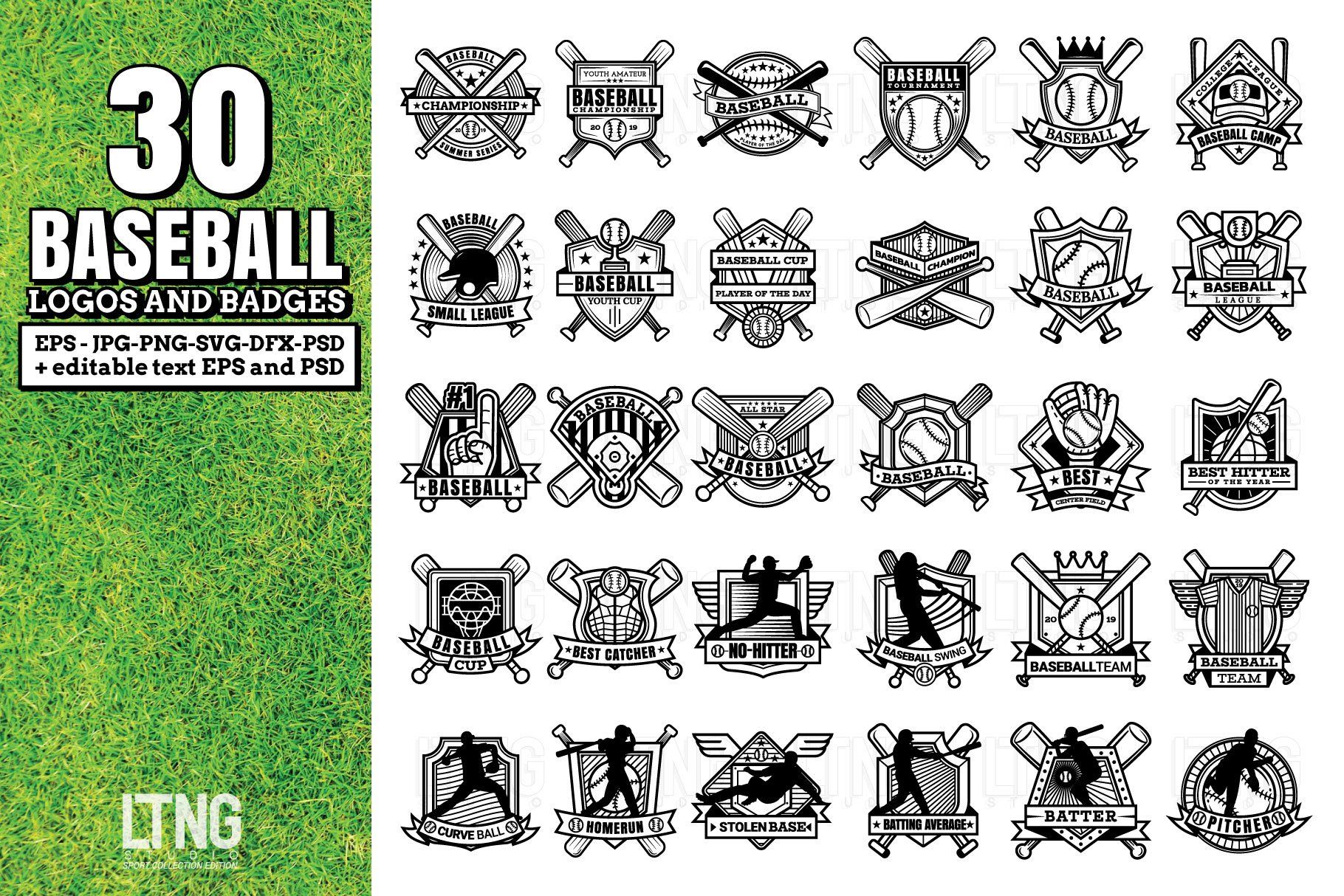 30 Baseball logos and badges cover image.