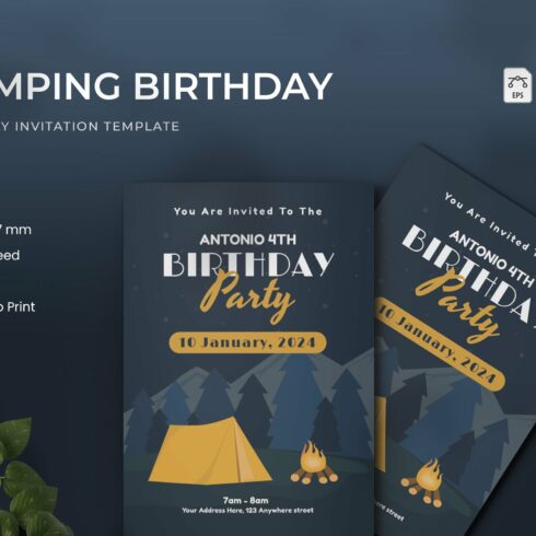 Camping - Birthday Invitation cover image.