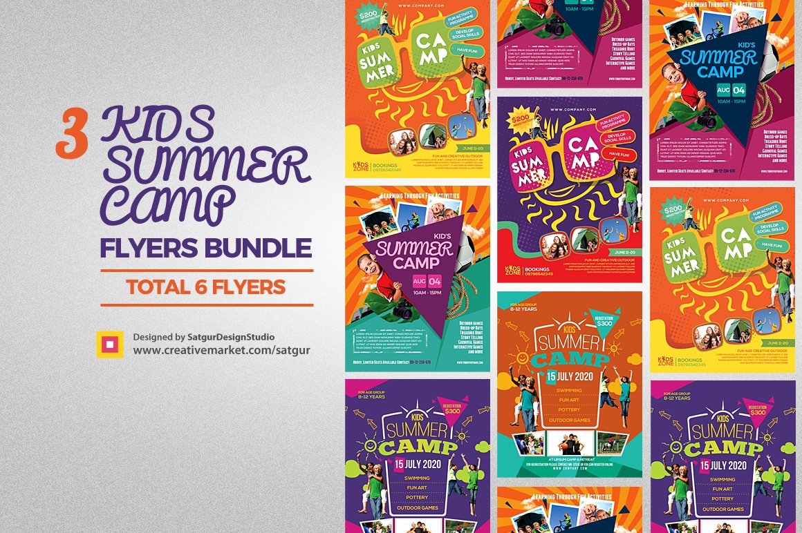 Kids Summer Camp Flyers Bundle cover image.
