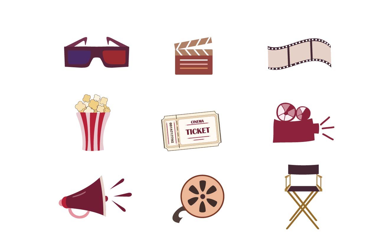 Set of cinema icons vector cover image.