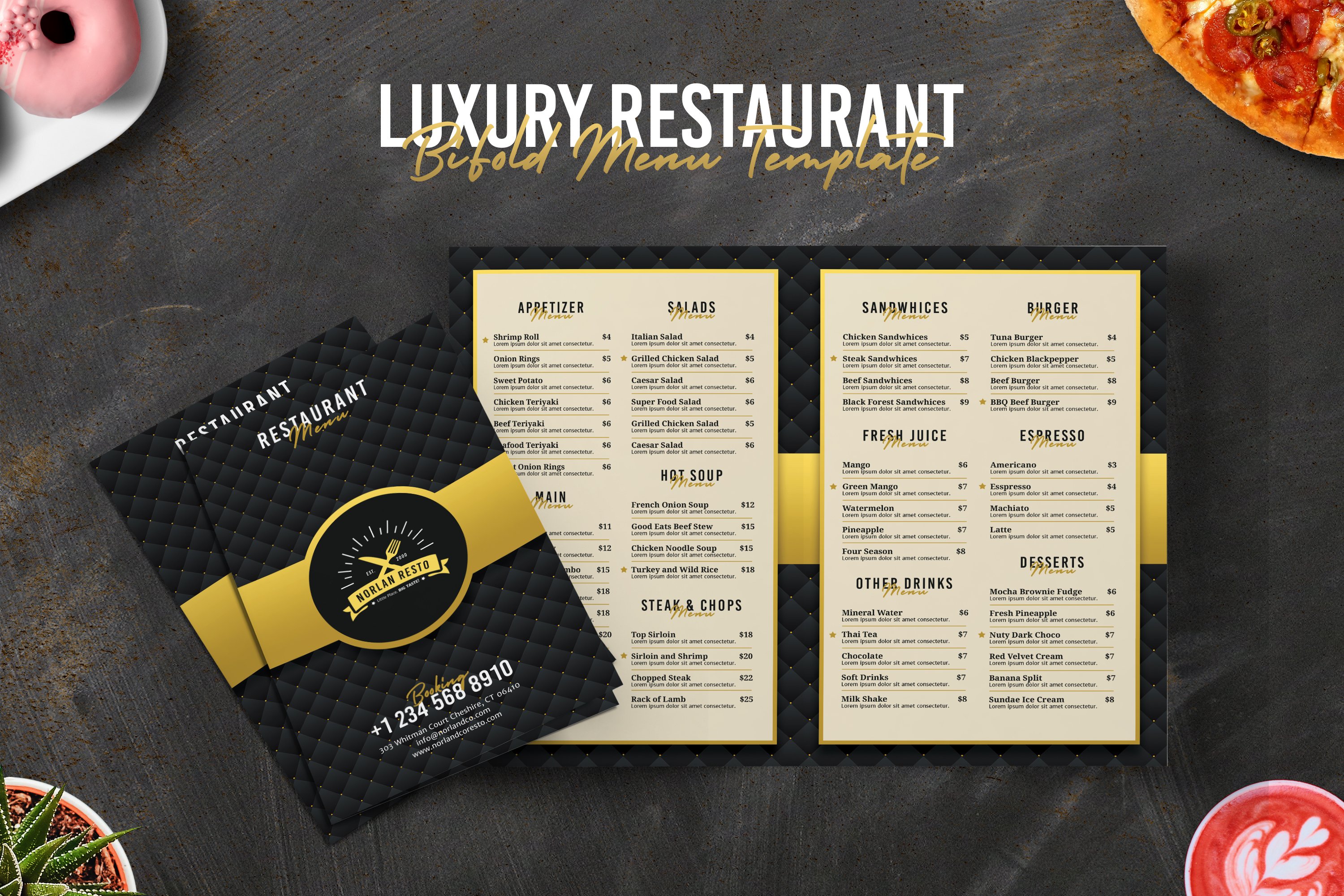 Luxury Restaurant BiFold Menu cover image.