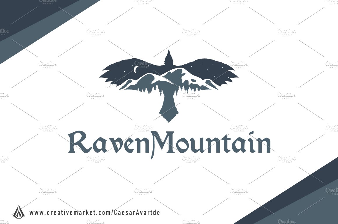 Raven Mountain Logo Template preview image.