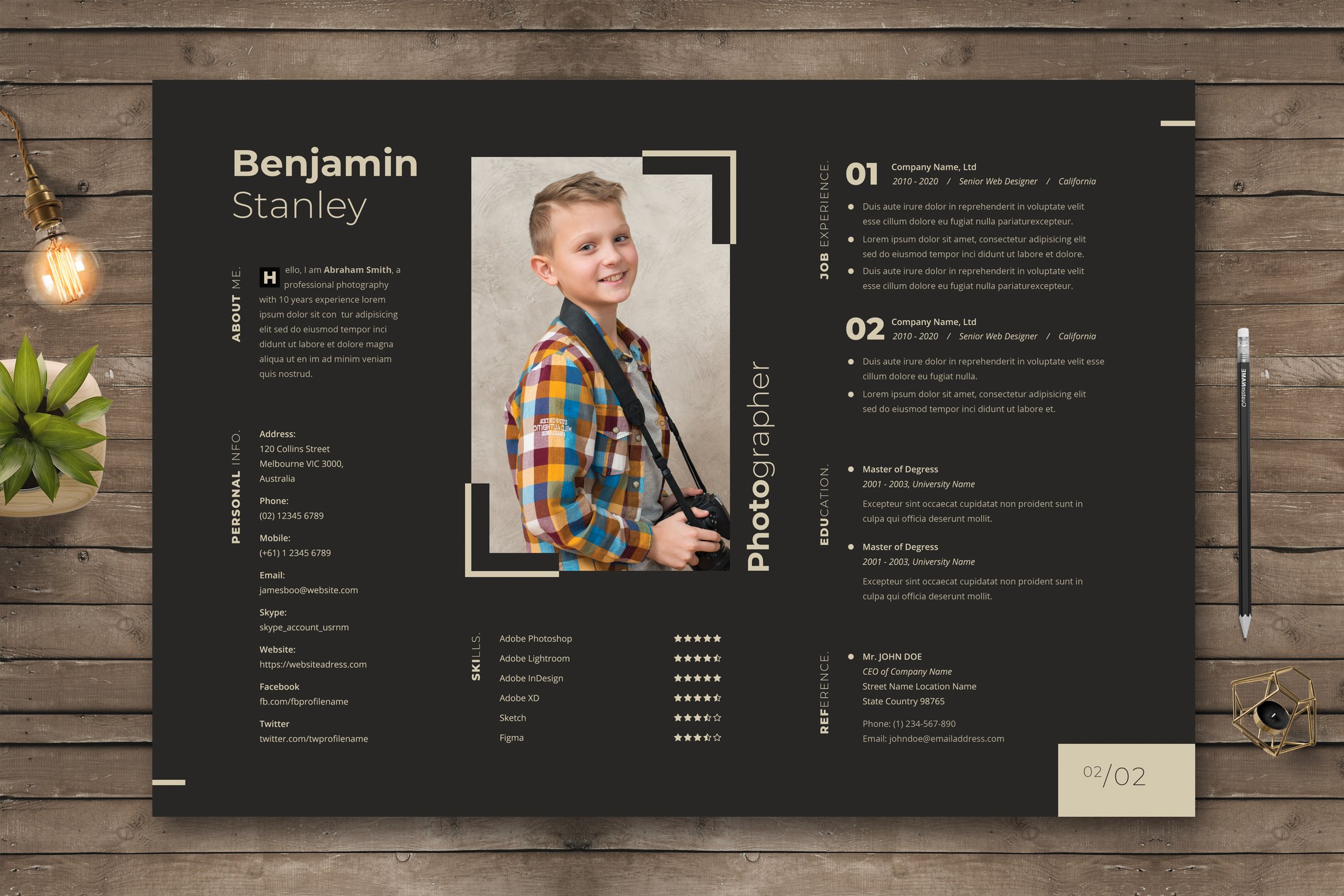 Black brochure with a picture of a boy.