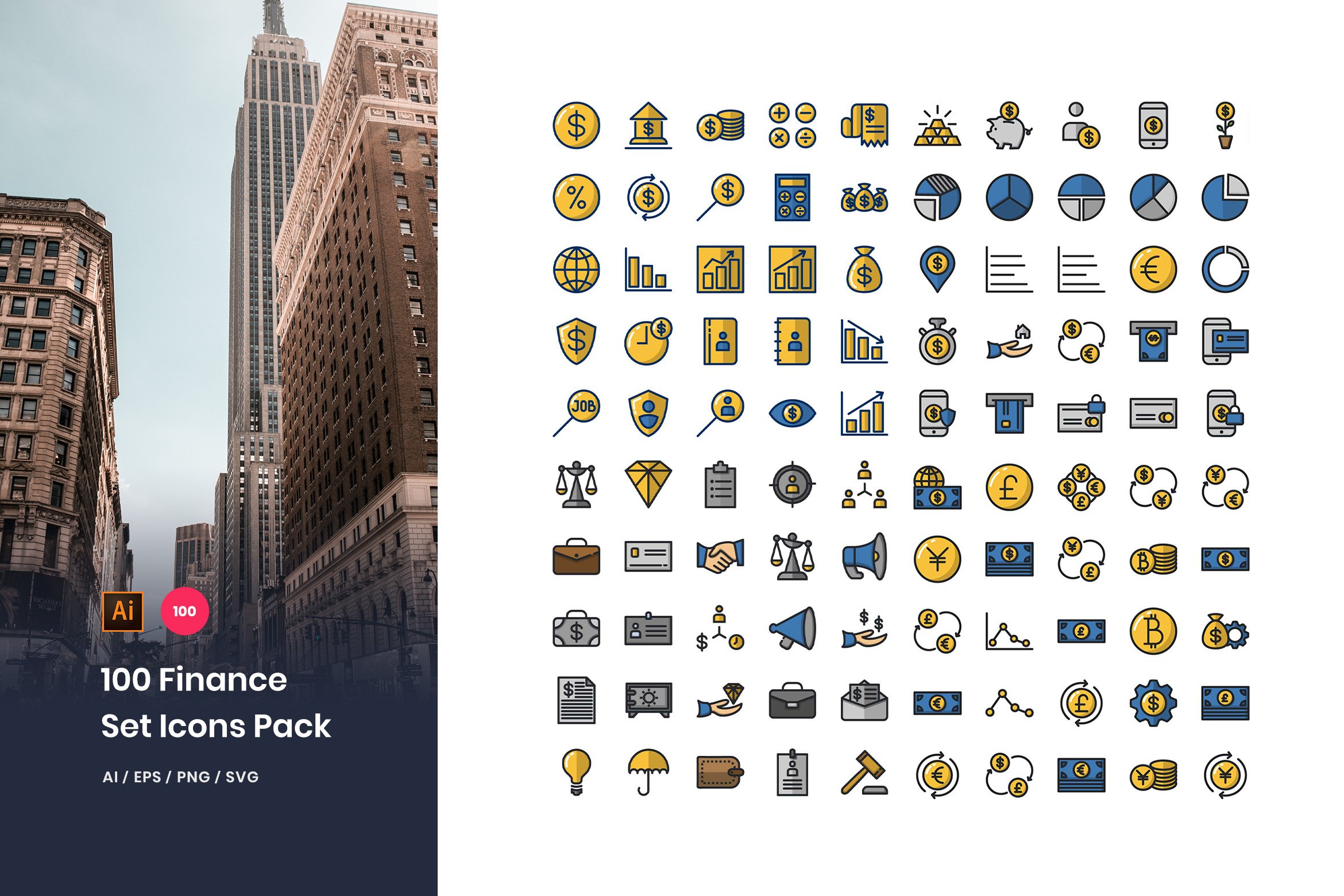 100 Finance Icons Pack cover image.