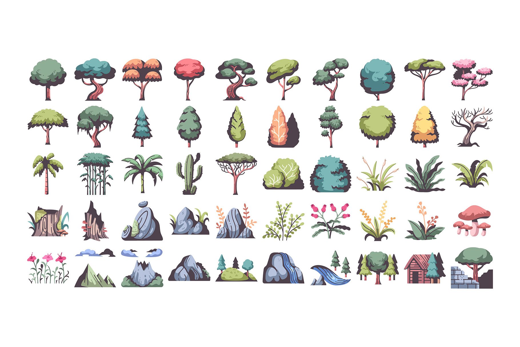 50 Forest Element icon set preview image.