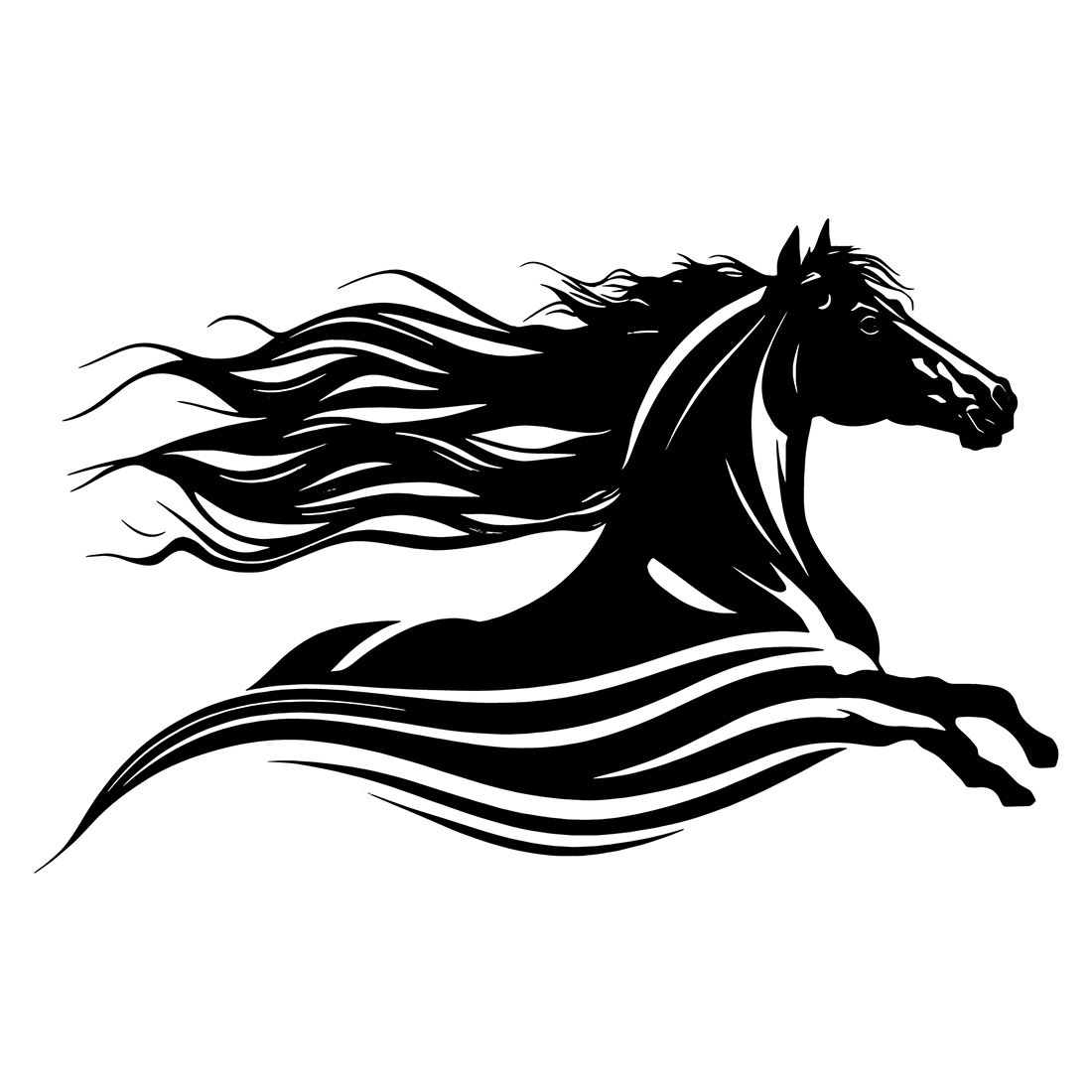 Black and white silhouette of a horse.