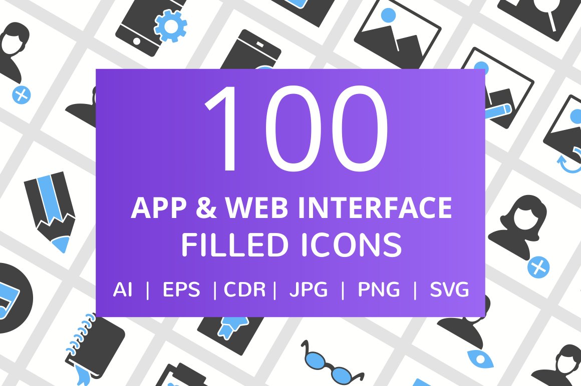 100 App & Web Interface Filled Icons cover image.