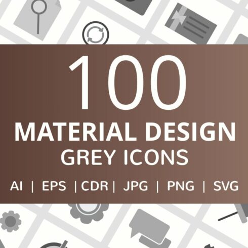 100 Material Design Flat Grey Icons cover image.