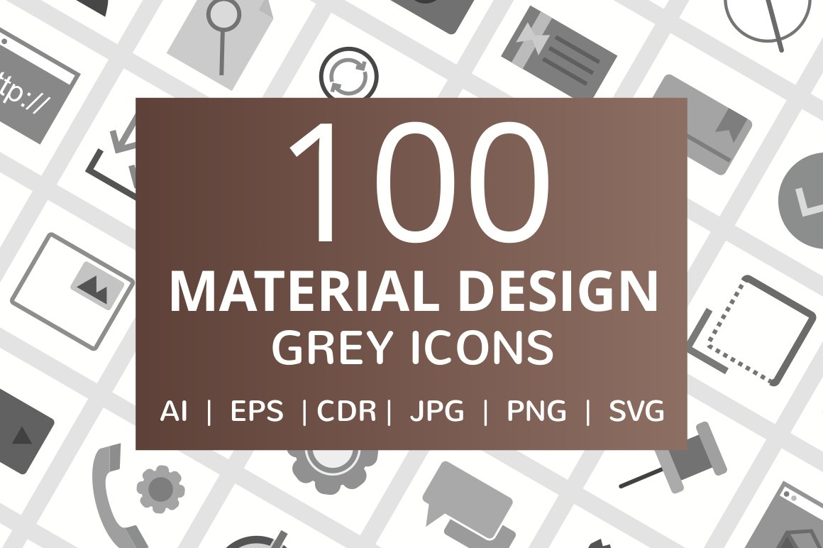 100 Material Design Flat Grey Icons cover image.