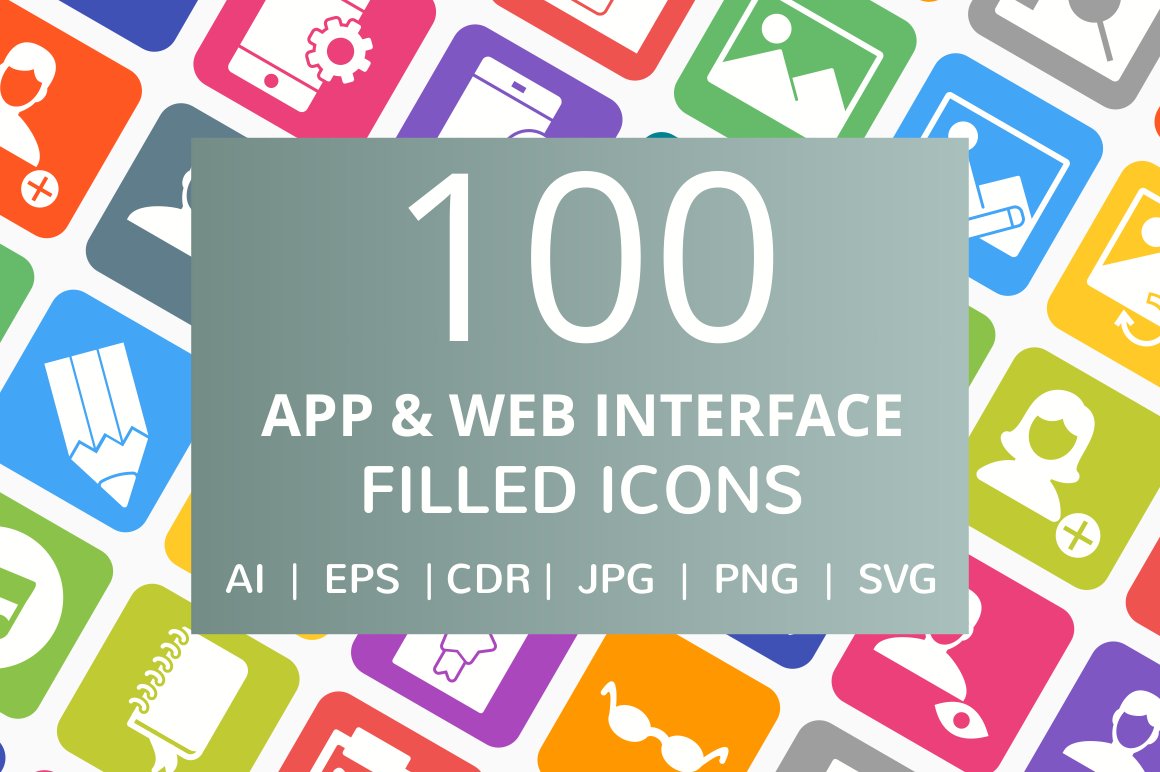 100 App & Web Interface Filled Icon cover image.