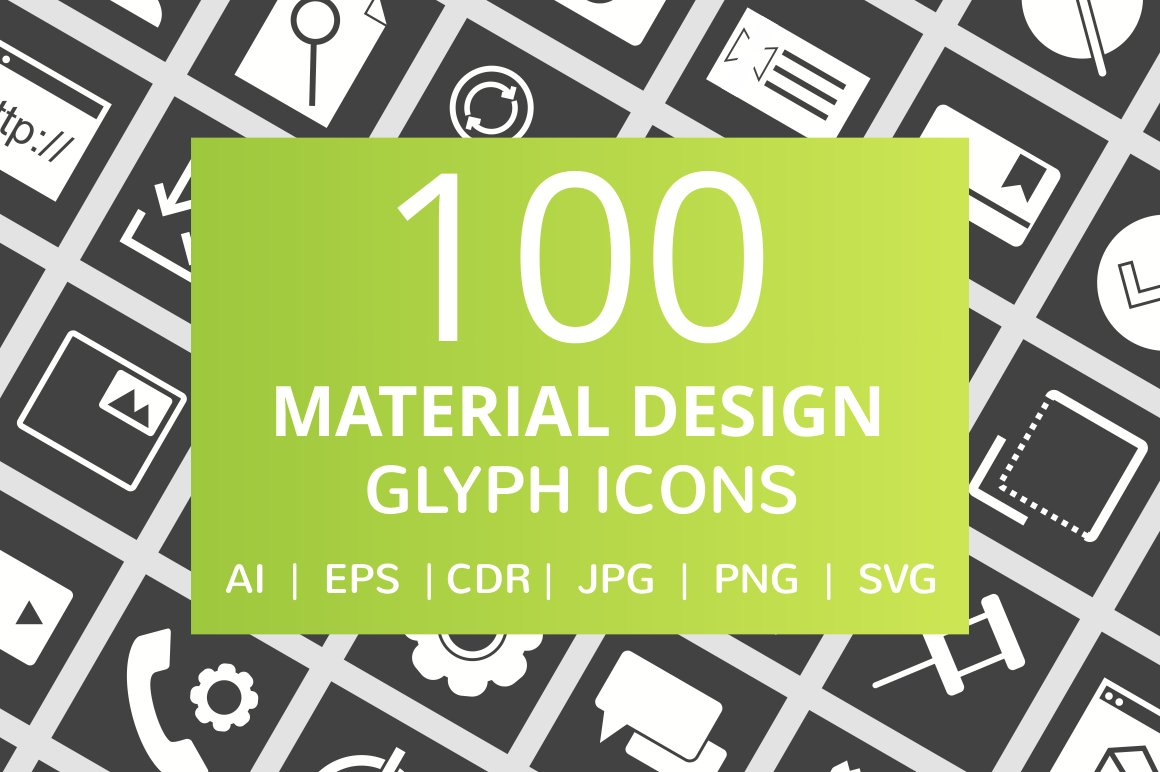 100 Material Design Glyph Icons cover image.